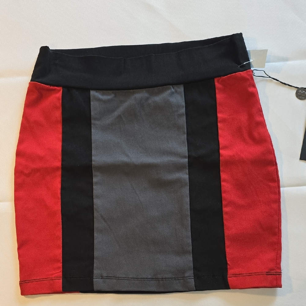 Poof Couture Red, Black, and Gray Pencil Skirt NWT
